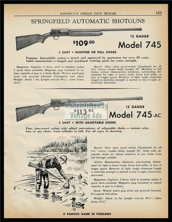 1960 SPRINGFIELD Model 745 and 745-AC 12 gauge Shotgun PRINT AD-img-0