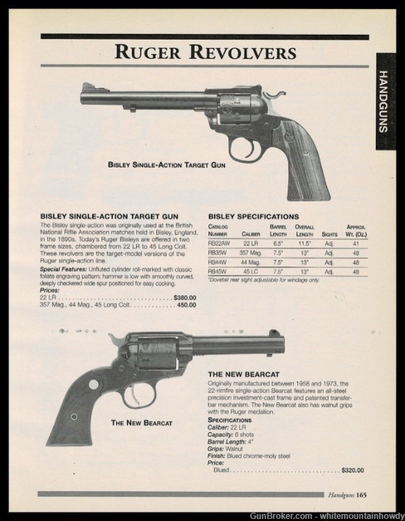 1999 RUGER Bisley Target and New Bearcat Revolver PRINT AD-img-0