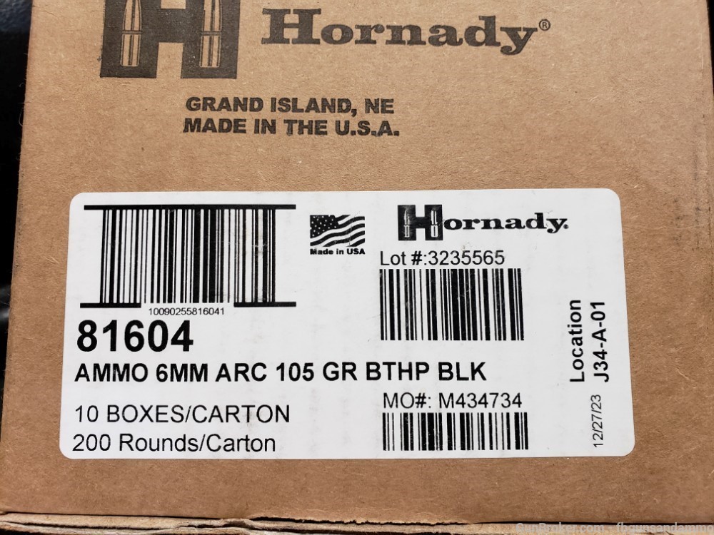 IN STOCK! NEW 200 ROUNDS HORNADY BLACK 6MM ARC 105 GR BTHP BOAT TAIL HP-img-0