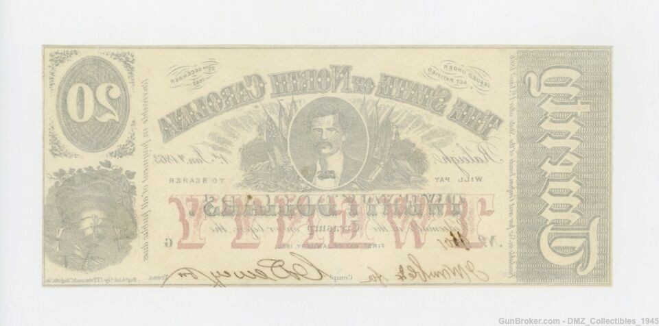 Civil War $20 North Carolina Note Currency Money-img-1
