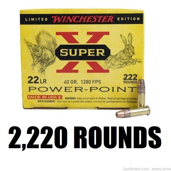 Winchester Super-X Power Point Ltd Ed .22 LR 40 Gr HP 2,220 Rds X22LRPPB-img-1
