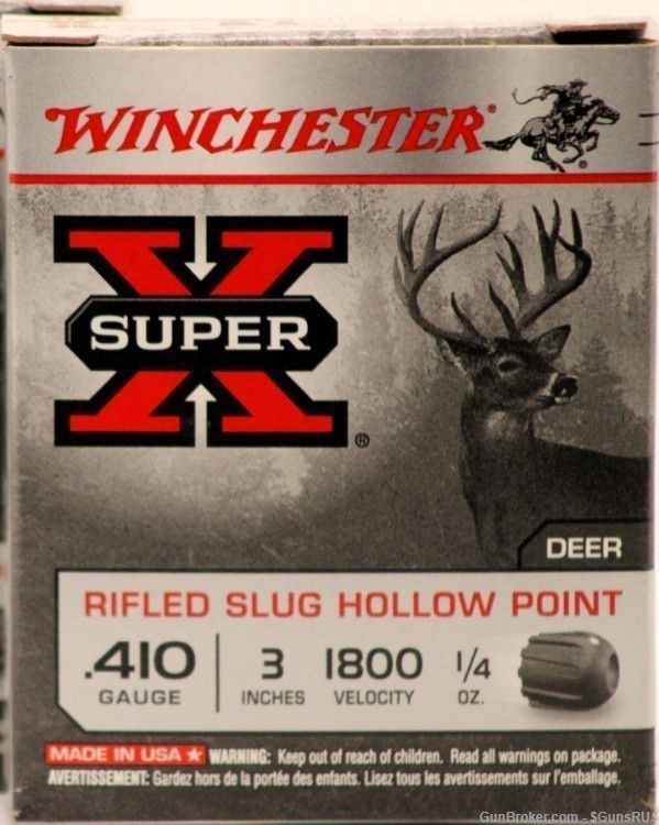 410 Winchester RIFLED HOLLOW POINT SLUG 3 inch .410 Shells 1800 FPS 5 Round-img-0