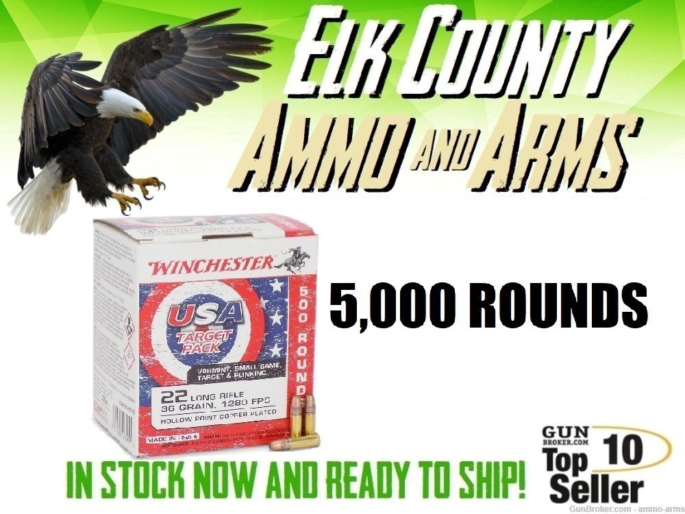 Winchester USA .22 LR 36 Grain CP Hollow Point 5,000 Rounds USA22LR500-img-0