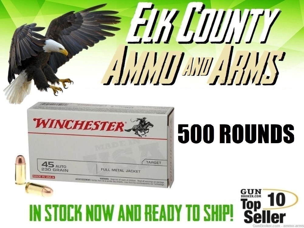Winchester USA .45 ACP / Auto 230 Gr Full Metal Jacket 500 Rounds Q4170-img-0