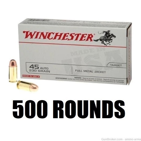 Winchester USA .45 ACP / Auto 230 Gr Full Metal Jacket 500 Rounds Q4170-img-1