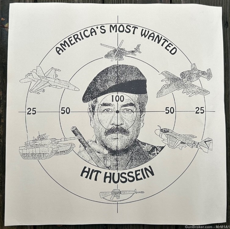 “Hit Hussein” Vintage Propaganda Target Poster 1991 Desert Storm COOL!-img-0