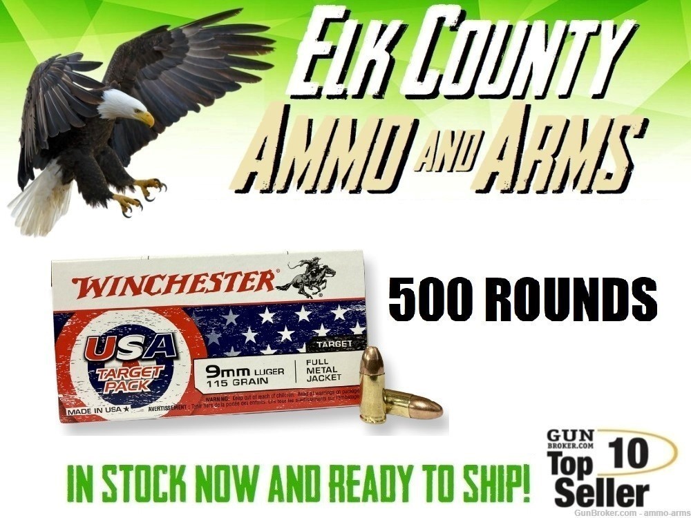 Winchester USA 9mm Luger 115 Gr Full Metal Jacket 500 Rounds USA4172-img-0