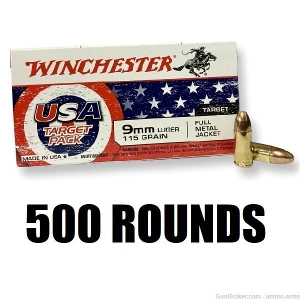 Winchester USA 9mm Luger 115 Gr Full Metal Jacket 500 Rounds USA4172-img-1