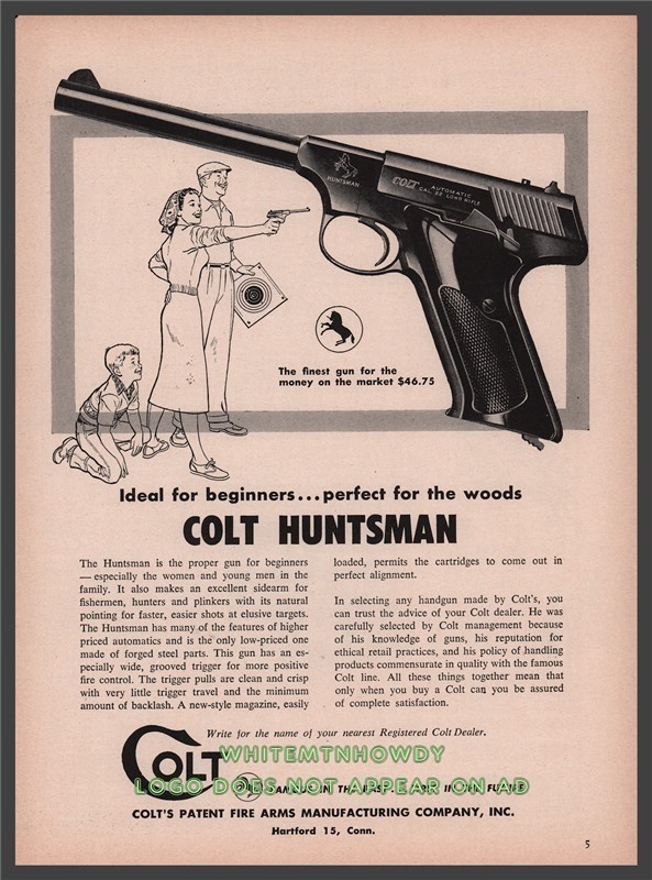 1957 COLT Huntsman Pistol AD Print Advertising-img-0