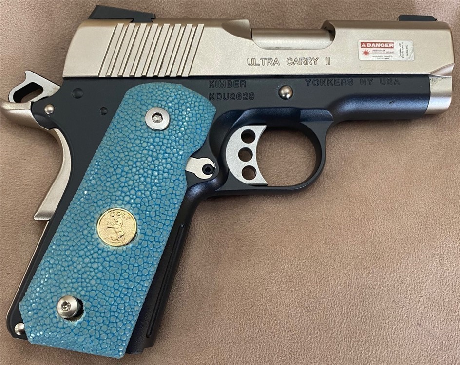 Compact 1911 Grips Turquoise Stingray Skin w/Colt Medallions GRIPS ONLY-img-0