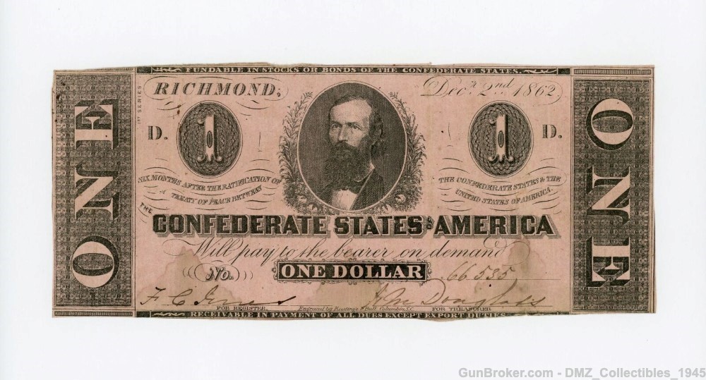 Civil War $1 CSA Confederate States of America Note Currency Money-img-0