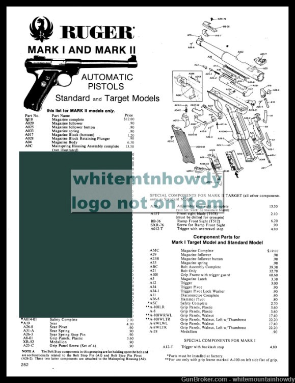 1983 RUGER Mark I and II Pistol Schematic Parts List-img-0