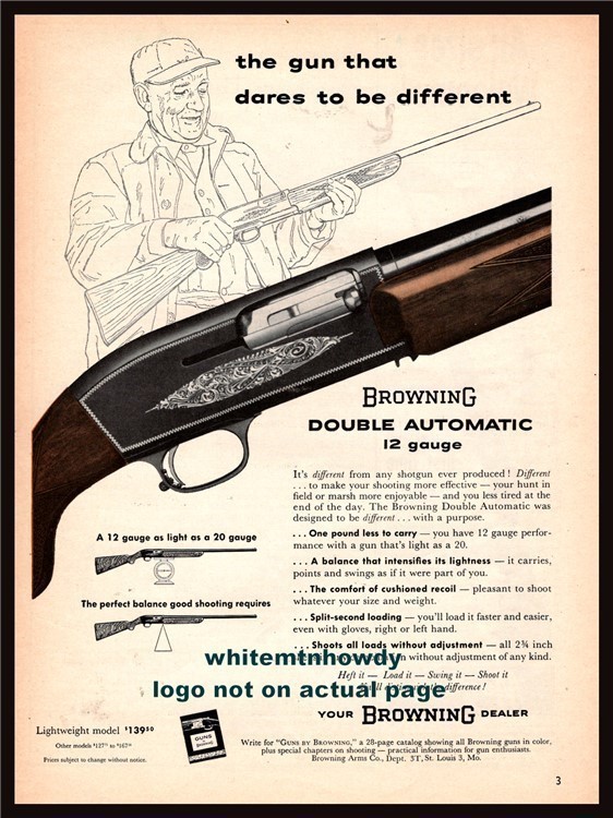 1958 BROWNING 12 gauge Double Automatic Shotgun AD Collectible Advertising-img-0