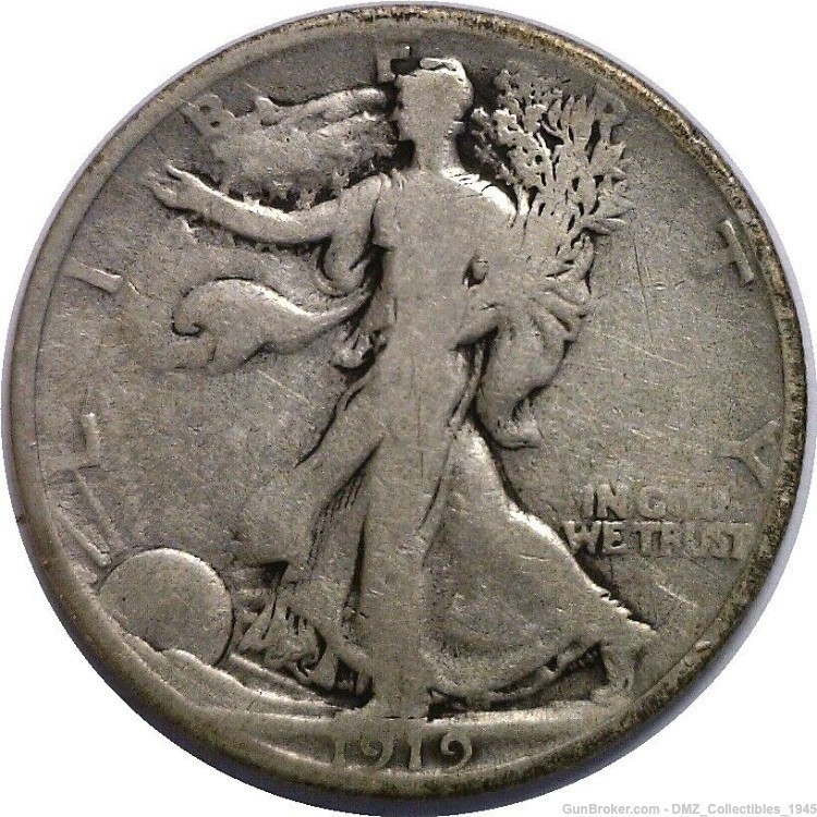 WW1 WWI 1919 US 50C Walking Liberty Silver Coin-img-0