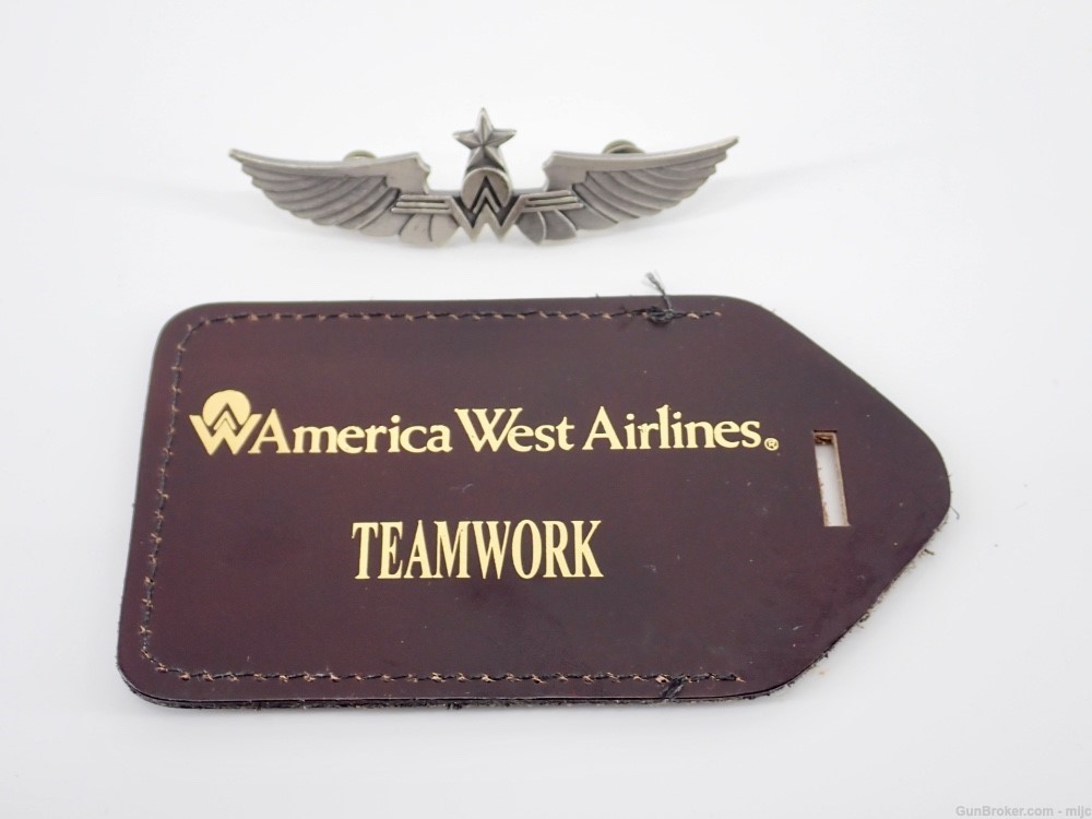 America West Captain's Wings and Leather Teamwork Tag Set Authentic Origina-img-1