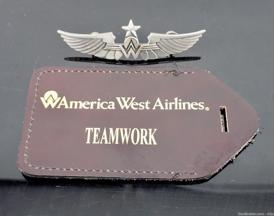 America West Captain's Wings and Leather Teamwork Tag Set Authentic Origina-img-0