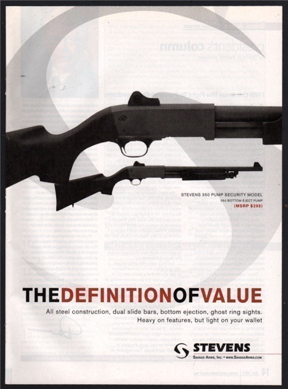 2011 Stevens 350 Pump Security Rifle PRINT AD-img-0