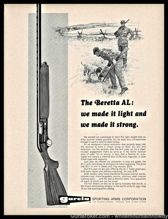 1971 BERETTA AL AL-1 Shotgun Print AD Pointer Bird Dog/Hunters-img-0