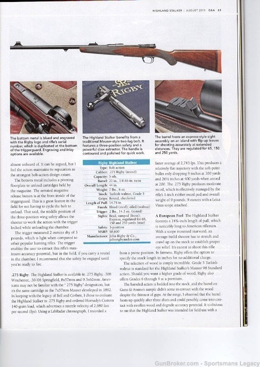 Rigby Highland Stalker .275 Rigby (7x57), featured in Guns & Ammo, layaway-img-20