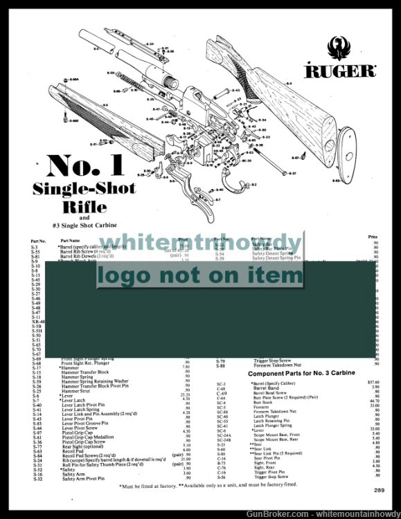 1983 RUGER No. 1 Single-Shot Rifle Schematic Parts List-img-0