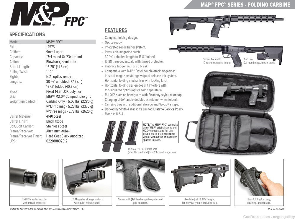 S&W FPC 9mm Rifle NEW FastShipNoCCFee 12575-img-2