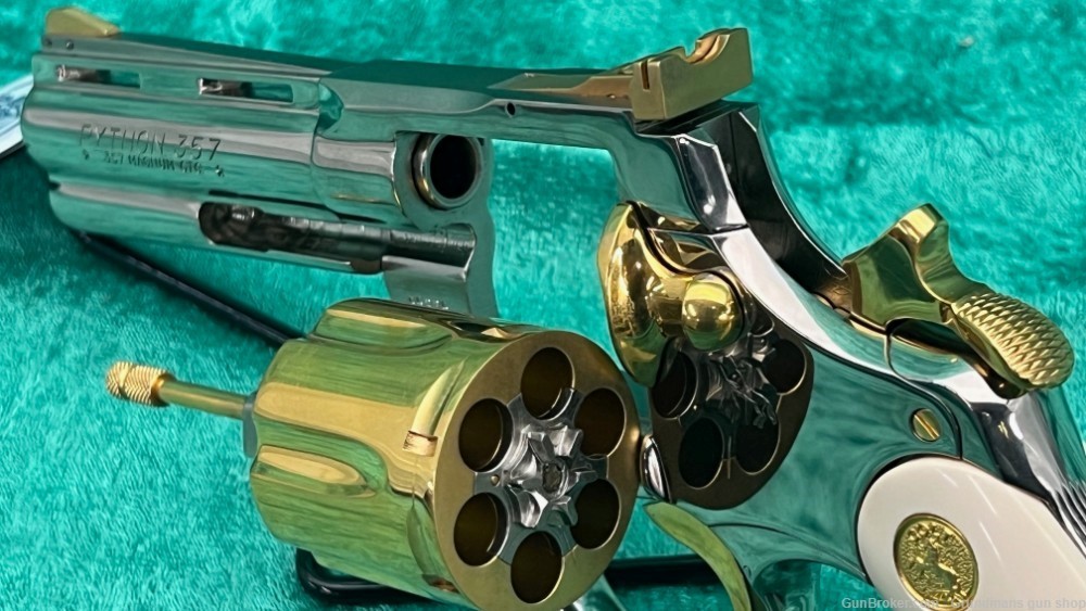Colt Python .357 Magnum Custom Gold Plated, Ivory Bond Handle 1 of a Kind-img-23