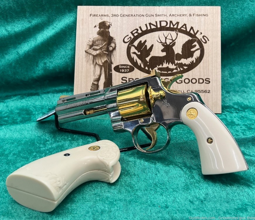 Colt Python .357 Magnum Custom Gold Plated, Ivory Bond Handle 1 of a Kind-img-11