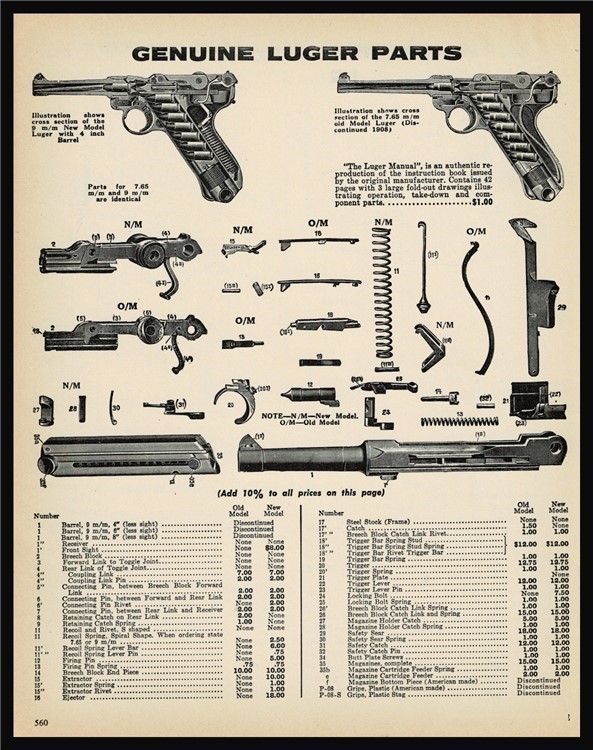 1973 Genuine LUGER Pistol Parts List AD-img-0