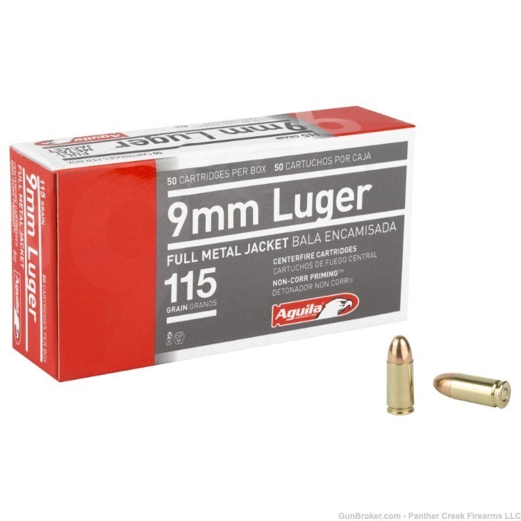 Aguila 9mm Ammunition 50 Rounds FMJ 115 Grain 1000 Round Case-img-1
