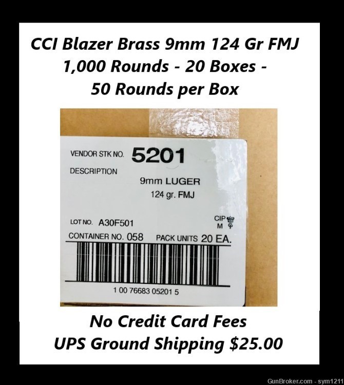 1000 Rounds CCI 9mm Luger Blazer Brass 5201 124 GRAIN FMJ FACTORY NEW AMMO-img-0
