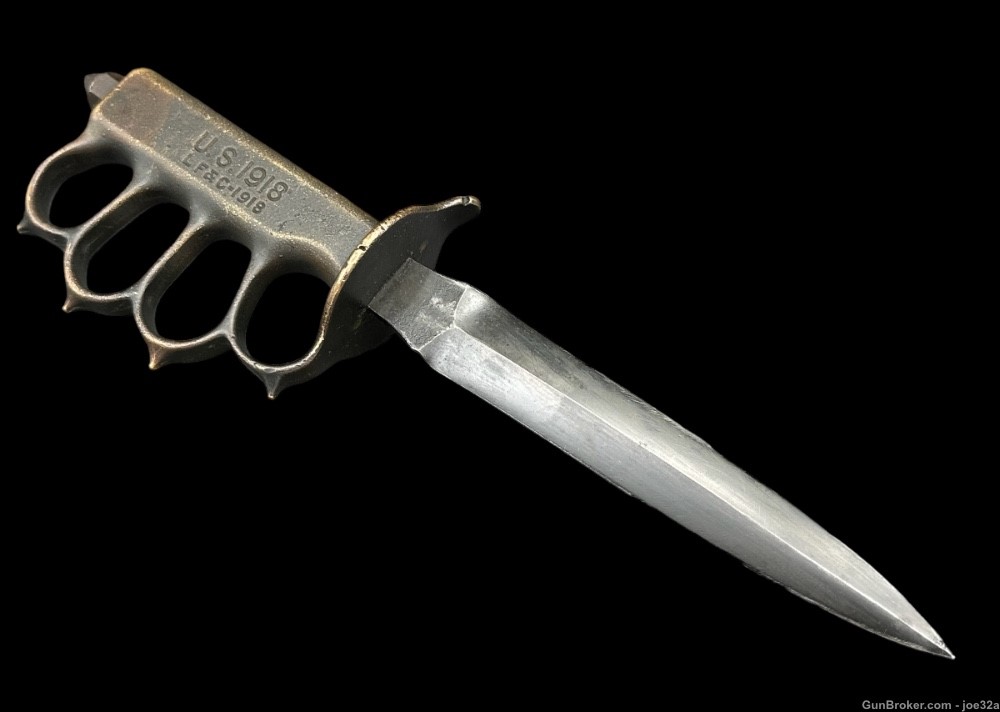 WW1 US 1918 LF&C Brass Knuckle Trench Knife pre WW2 WWII dagger fighting-img-4