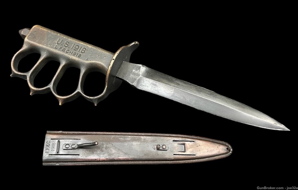 WW1 US 1918 LF&C Brass Knuckle Trench Knife pre WW2 WWII dagger fighting-img-1