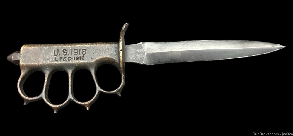 WW1 US 1918 LF&C Brass Knuckle Trench Knife pre WW2 WWII dagger fighting-img-5