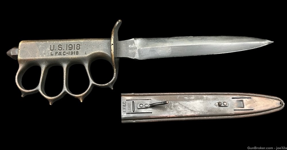 WW1 US 1918 LF&C Brass Knuckle Trench Knife pre WW2 WWII dagger fighting-img-0