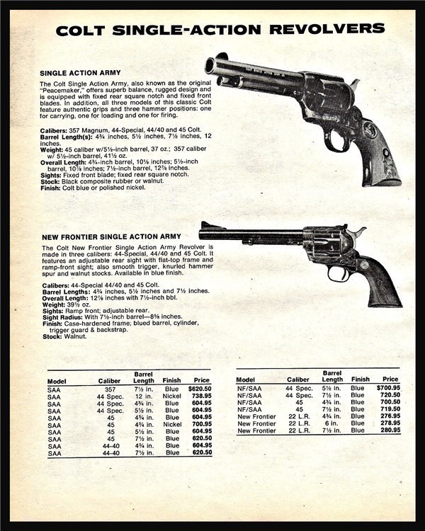 1984 COLT Single Action Army & New Frontier REVOLVER AD specsall model pri-img-0