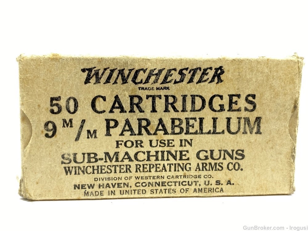 Winchester 9mm For Use In Sub Machine Guns Circa 1930 40's VINTAGE FULL BOX-img-0