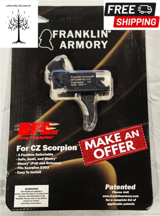 Franklin Armory BFSIII CZ-C1 Binary Trigger III CZ Scorpion BEST OFFER-img-0