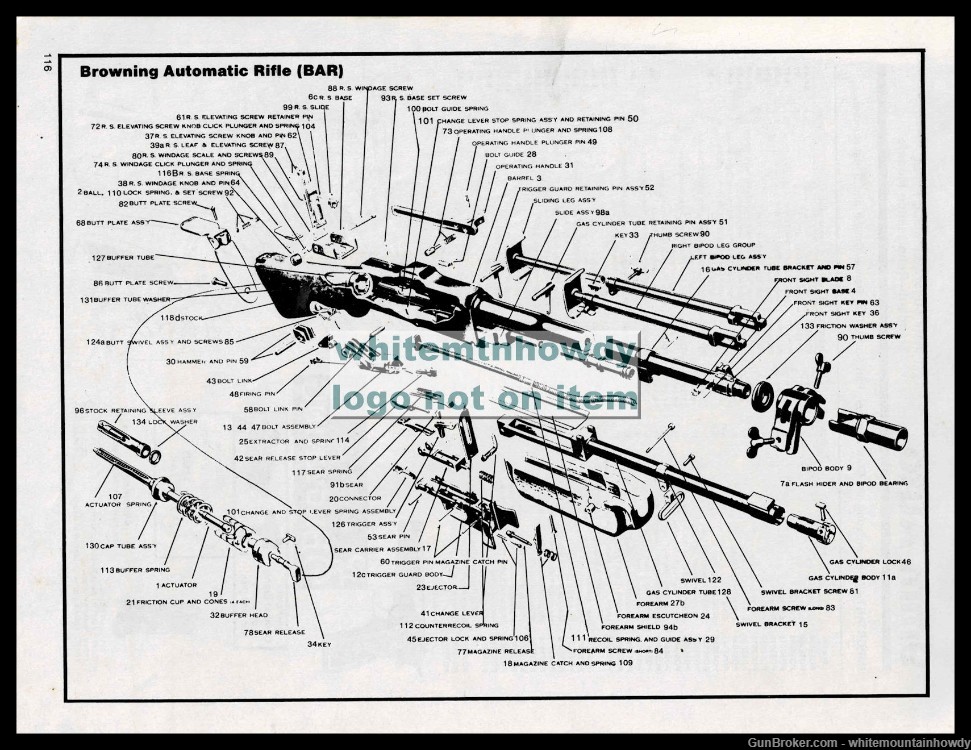 1983 BROWNING BAR Automatic Rifle 2-page Scematic Parts List-img-0