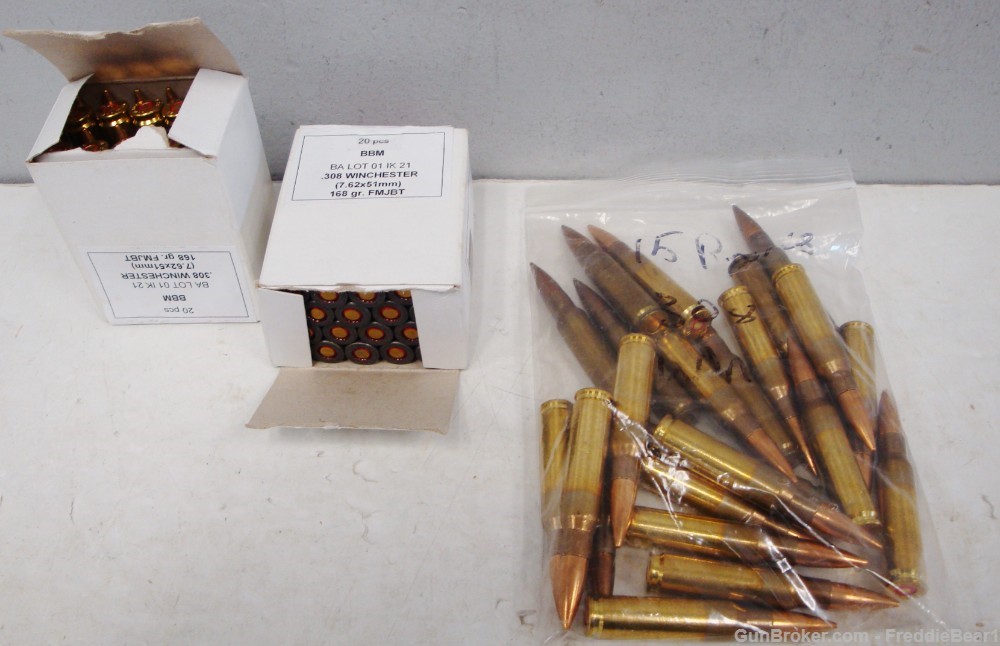 Lot Of Approx 62 Rounds Of .308 Winchester 168-Grain FMJ - Excellent Shape-img-0
