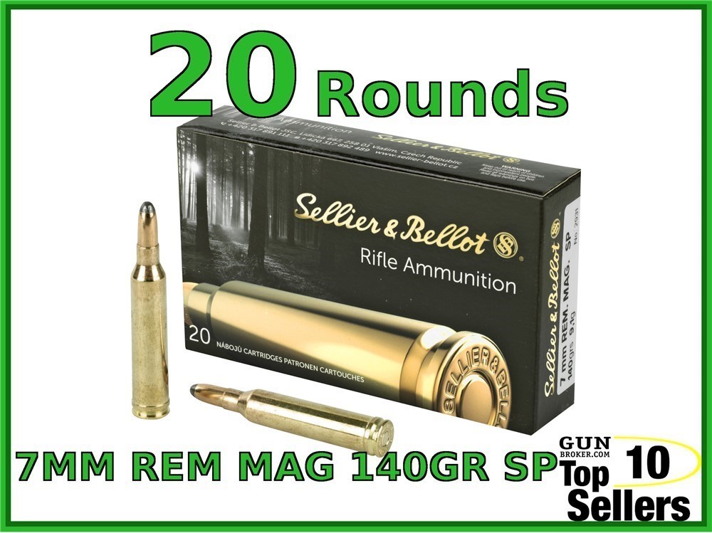 S&B 7mm Rem Mag / Remington Magnum 140 GR Soft Point HUNTING SB7B 20ct BOX -img-0