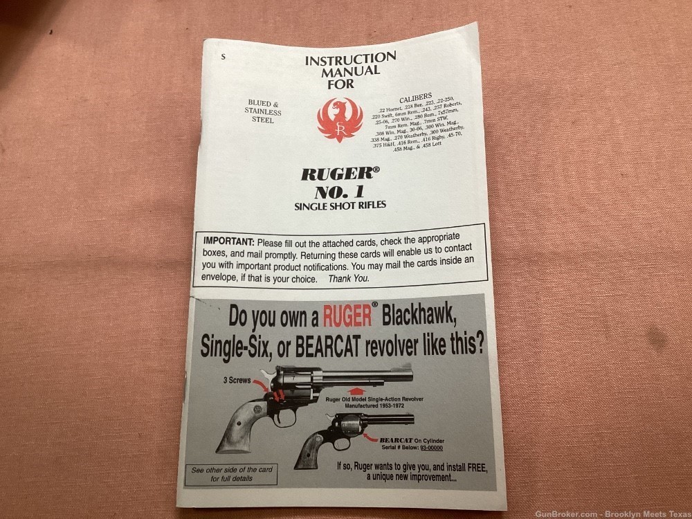 Ruger No 1 Single Shot Rifle Owners Manual.-img-0
