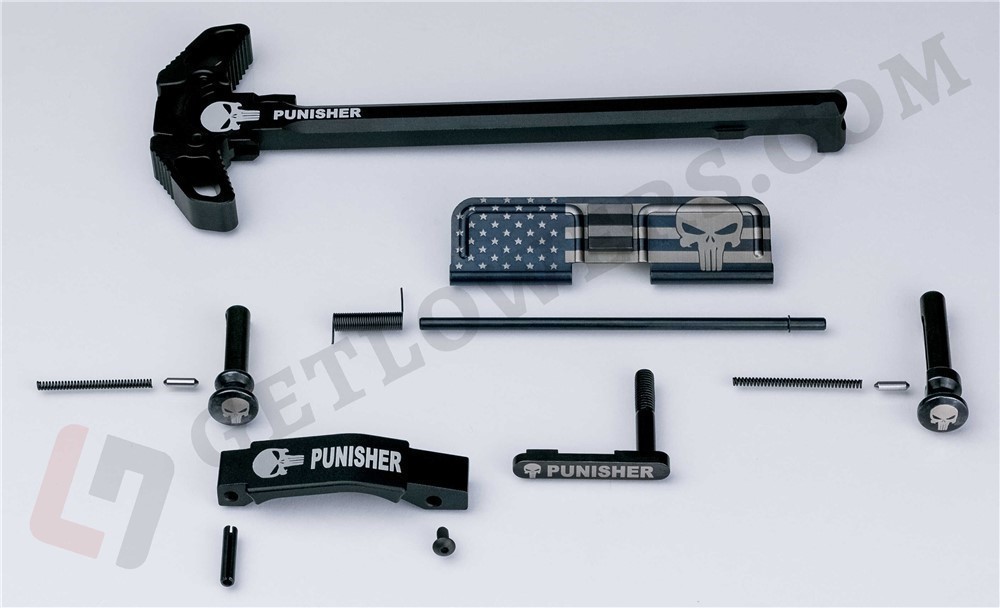 AR-15 "PUNISHER" 15-Piece Laser-Engraved Extended/ Ambidextrous Parts Kit-img-0