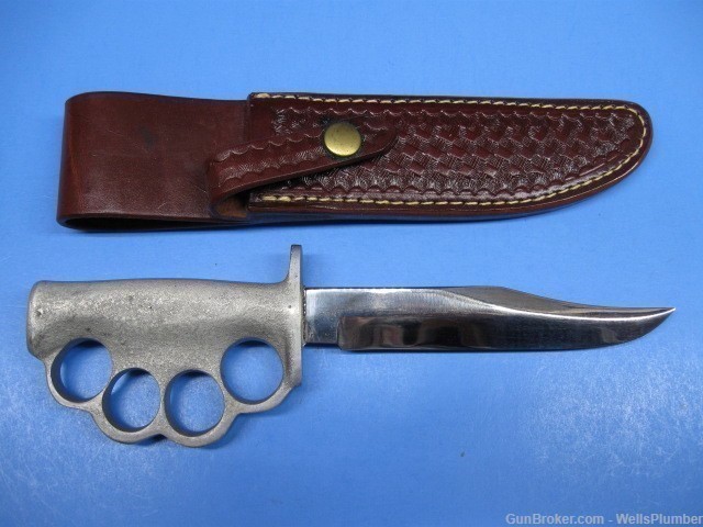 US VIETNAM PARSONS KNUCKLE KNIFE WITH ORIGINAL SCABBARD CLIP POINT BLADE -img-0