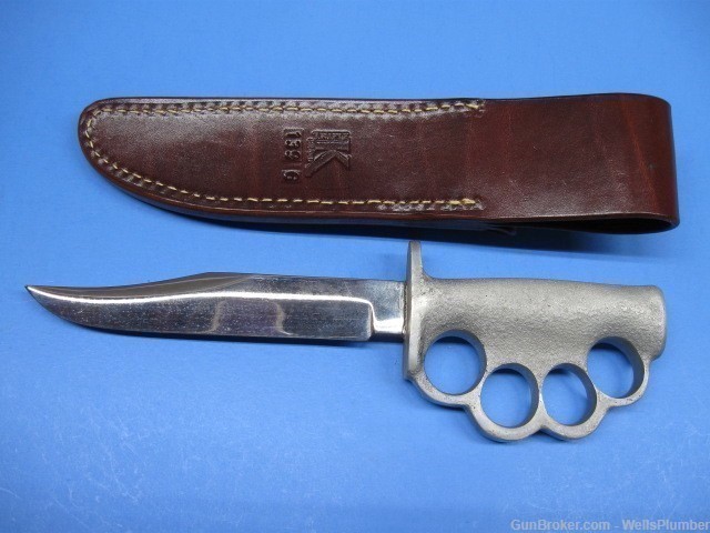 US VIETNAM PARSONS KNUCKLE KNIFE WITH ORIGINAL SCABBARD CLIP POINT BLADE -img-1