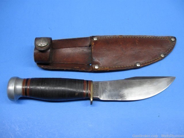 MARBLES WOODCRAFT KNIFE WITH ORIGINAL MARBLES LEATHER SCABBARD (RARE)-img-0