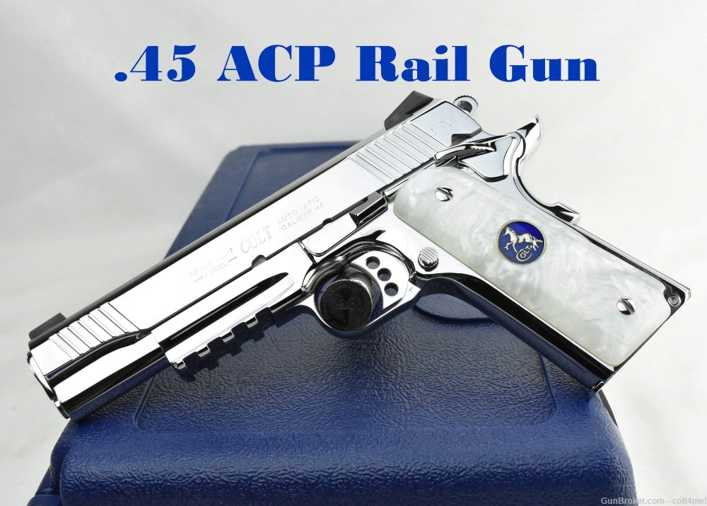 BRIGHT POLISHED Colt Govt 1911 Rail Gun .45 ACP - BRAND NEW O1070RG -img-0
