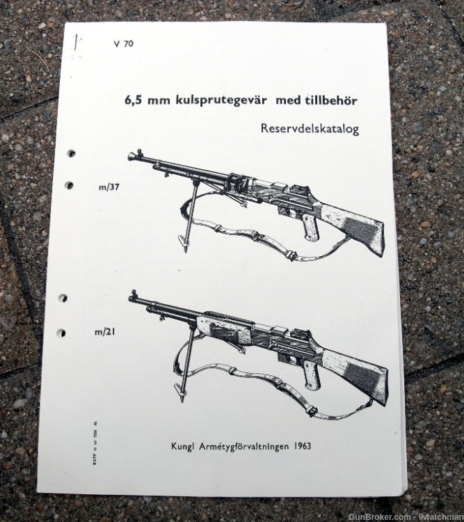 Swedish Browning Bar 1918 Parts Manual list -img-0