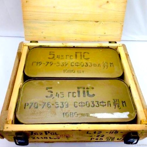 Russian 7n6 Steel Core 5.45x39 Wooden Crate With Two Spam Cans-img-0