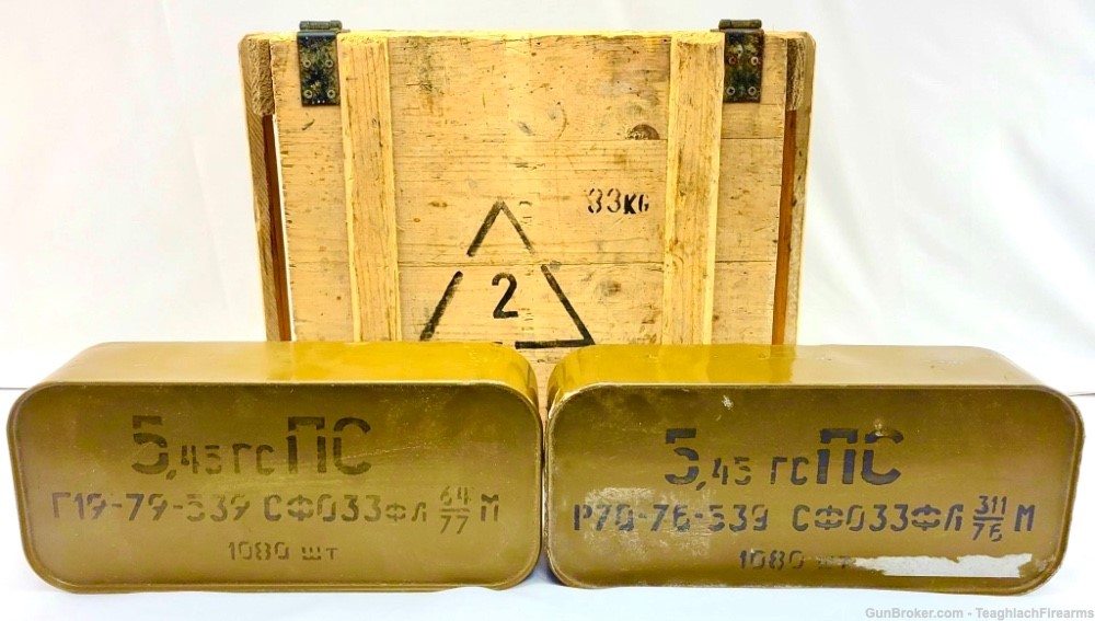 Russian 7n6 Steel Core 5.45x39 Wooden Crate With Two Spam Cans-img-1