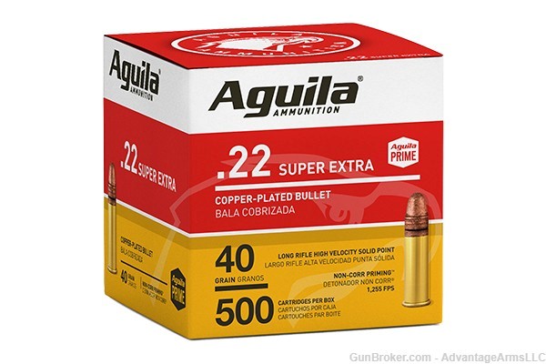 Aguila 22 LR 40 gr. High Velocity Copper Plated Solid Point 500 rd. Box-img-0